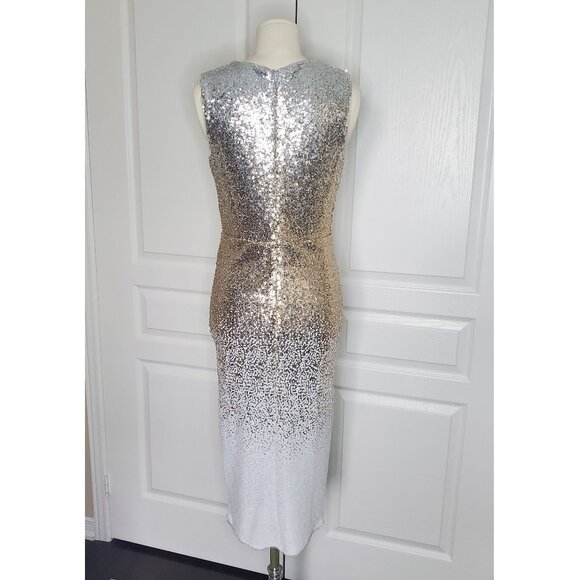 TFNC Ombre Sequin Midi Dress in Silver Golg and White Size 10 UK - Picture 6 of 8